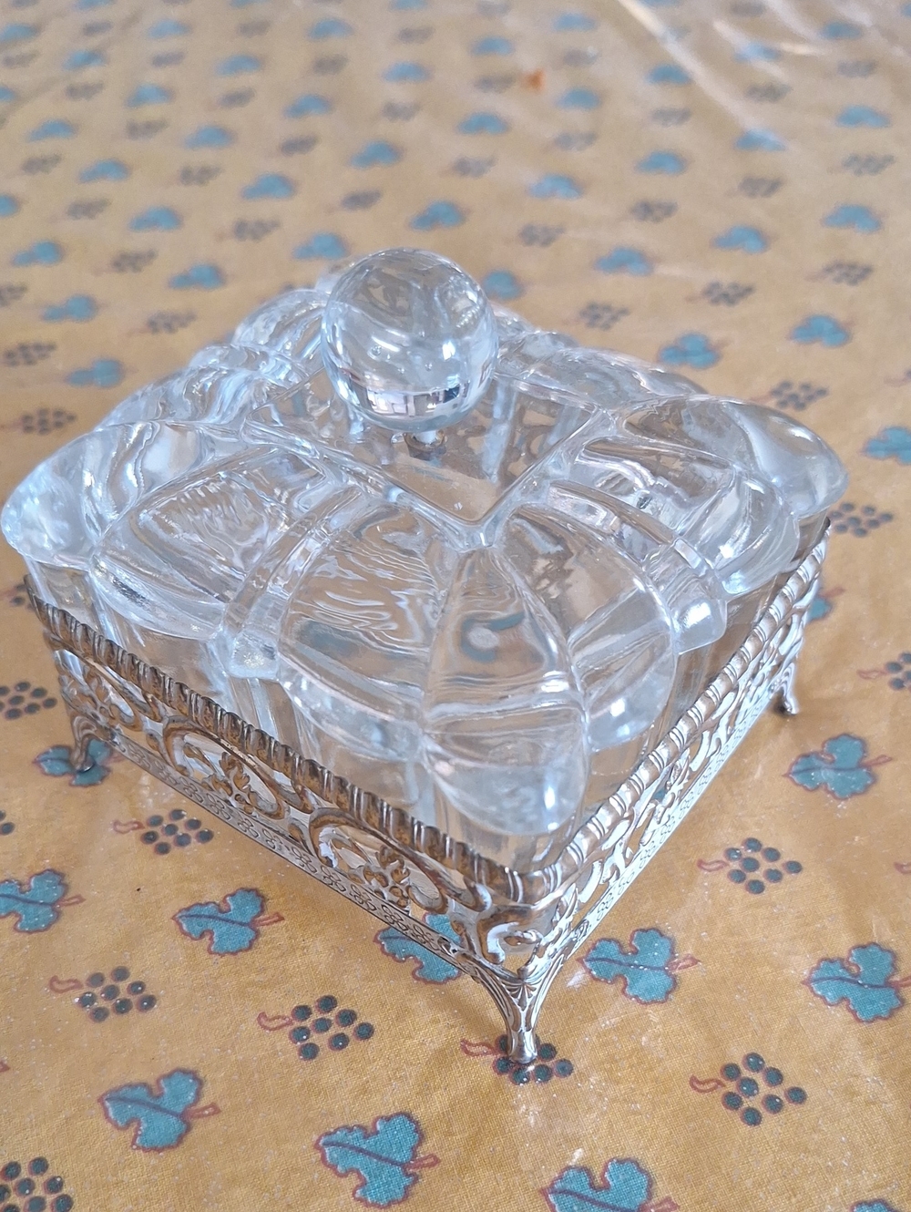 Vintage Heavy Glass And Brass (??) Trinket Box